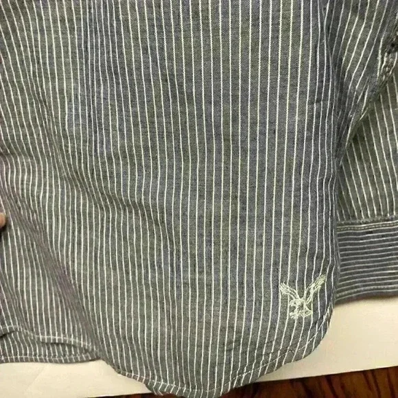 𝅺AMERICAN EAGLE Outfitters Mens Prep Fit Striped Button Down Top, Medium - Picture 6 of 6
